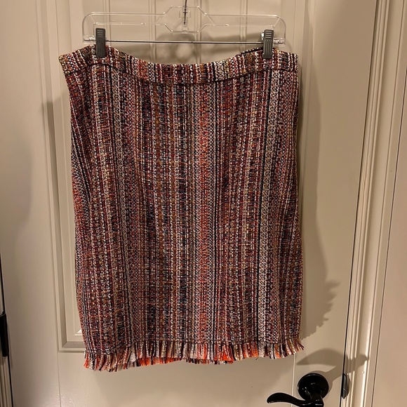 NWT Maeve Orange , Cream & Blue Tweed Mini Skirt With Fringe Hem. Size 16 - Picture 1 of 6